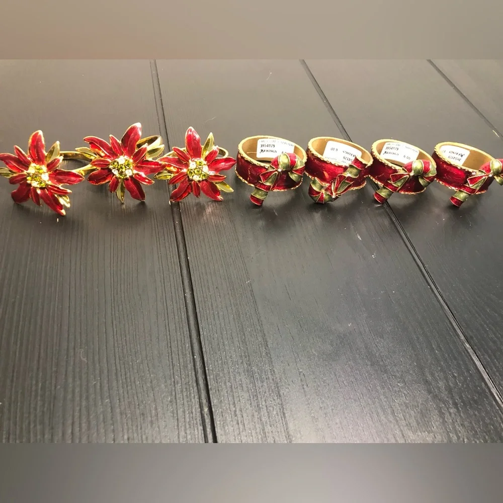 Holiday Poinsettia Napkin Rings and Place Card Holders - Red and Gold
